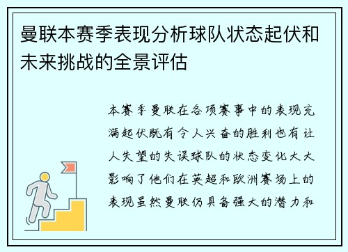 曼联本赛季表现分析球队状态起伏和未来挑战的全景评估